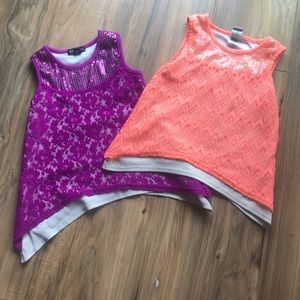 Lot of 2 Girls bright lace sleeveless shirts